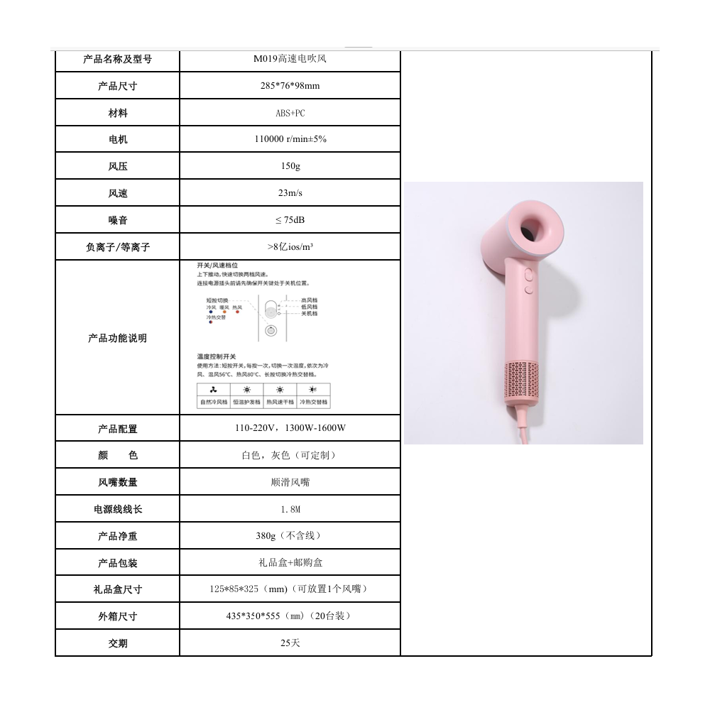M019 High-Speed Hair Dryer - High-Speed Hair Dryers - 德森动力